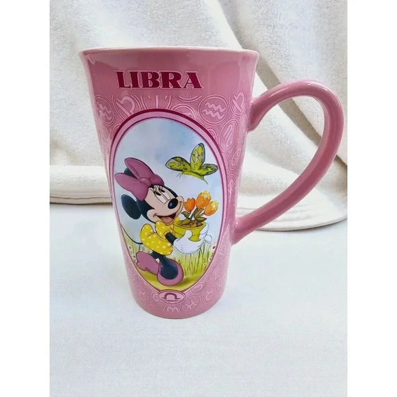 Disney Pale Pink Minnie Libra Zodiac Astrology Tall Coffee Cup Diswasher Safe - Picture 1 of 6